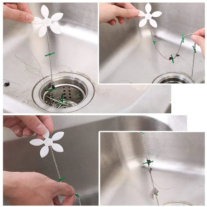 1 Pc Premium Drain Hair Catcher Flower Shower Hair Cleaning Chain Bathroom Drain Strainer Hair Catcher Chain Hook