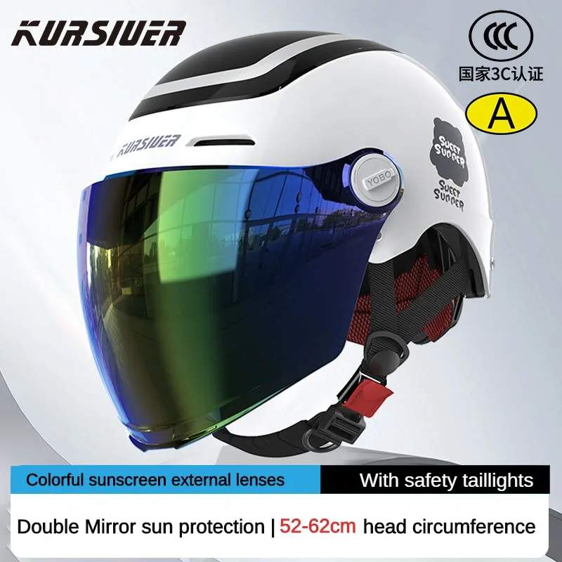 Dual Lens Electric Car Helmet Summer Sun Protection Belt Safety Warning Lights Fashionable and Minimalist Half Helmet