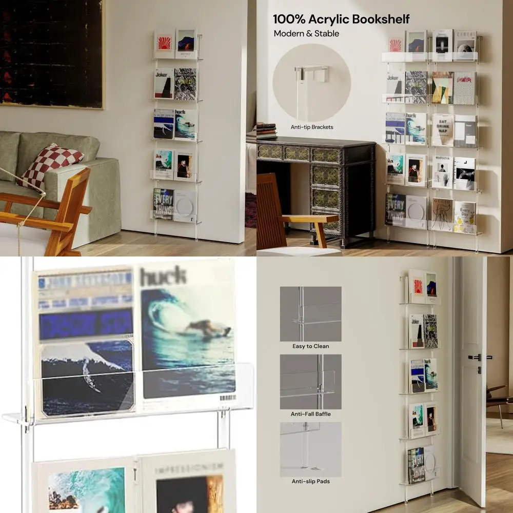 

5-уровневая узкая акриловая книжная полка, ширина 3,9 дюйма x 15,8 дюйма, компактная тонкая книжная полка для хранения для гостиной, спальни, офиса, прозрачная