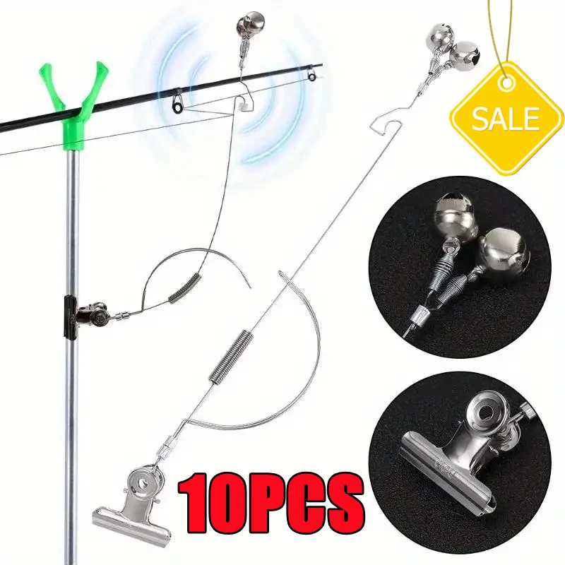 New 10-1PC Fishing Rod Bite Bait Alarm Stainless Steel Fishing Alarm Bells Carp Tackle Anti-corrosion Fishing Tools Accessories