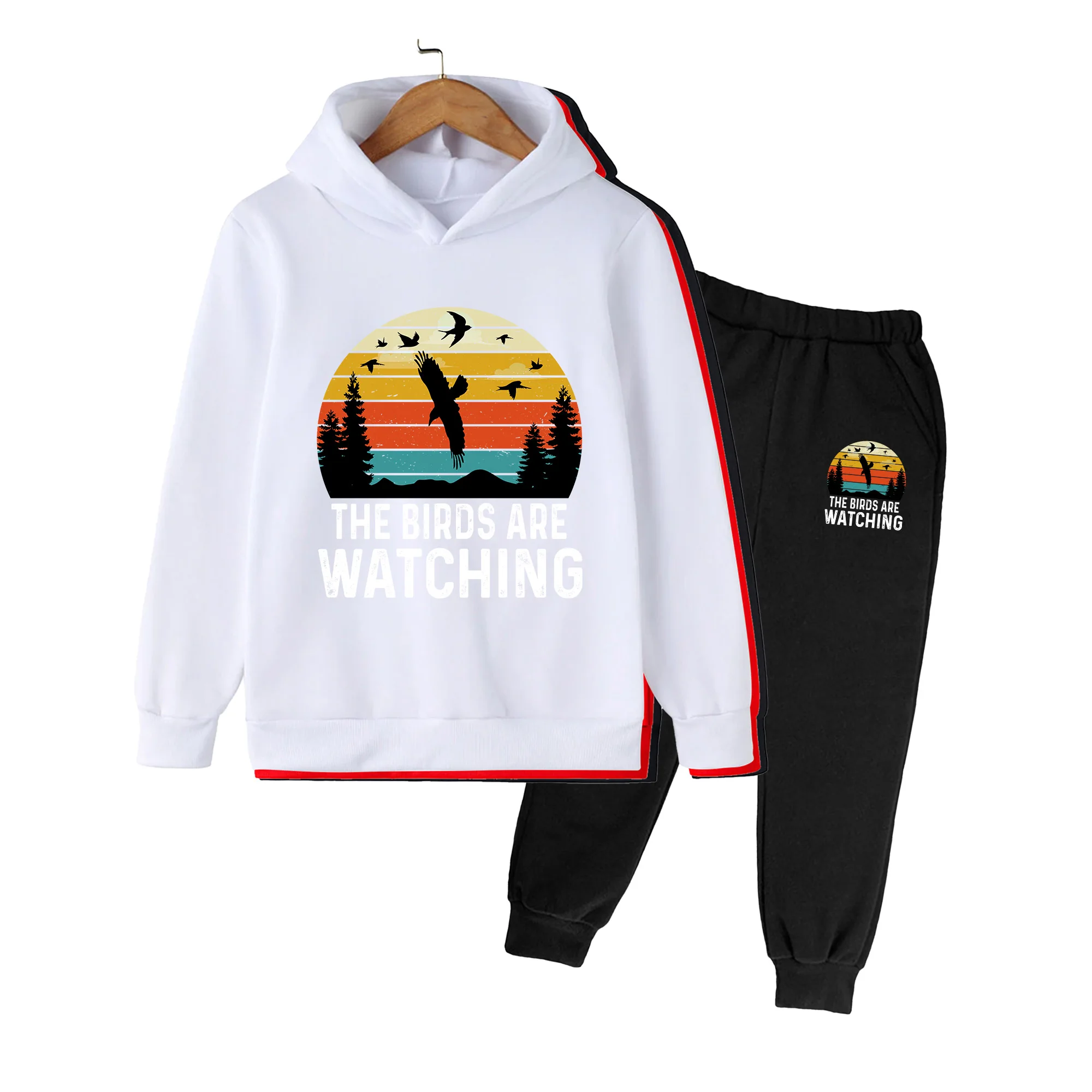 Kids Hoodie & Sweatpants Set, Retro Sunset Eagle Print Casual Sportswear for Boys & Girls Outdoor Daily Wear