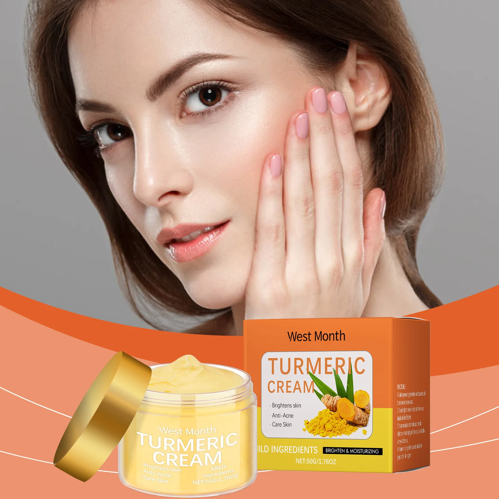 

Крем для лица West Month с куркумой, увлажняющий, осветляющий тон кожи, питательный, для ежедневного нежного ухода