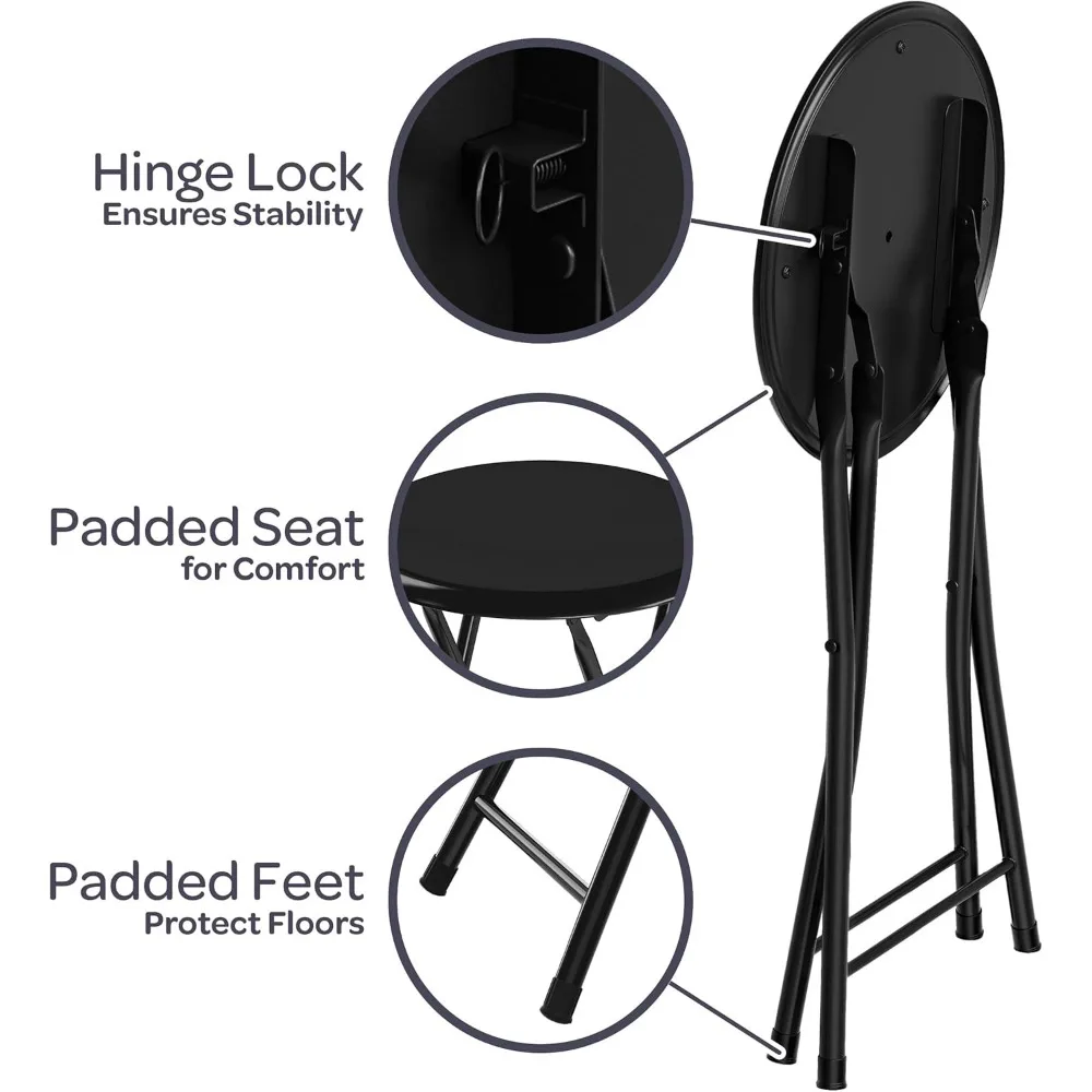 Set of 2 Folding Bar Stools - 18-Inch Heavy-Duty with 225lb Capacity and Padded Seats for Dorms, Recreation, and Gaming