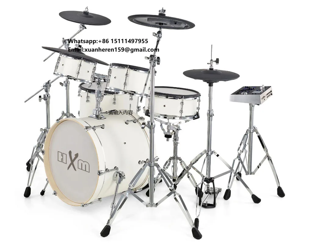 Bateria Eletrônica Profissional HXM XD-2000-KM Branca com Sensação Acústica - Venda Direta da Fábrica