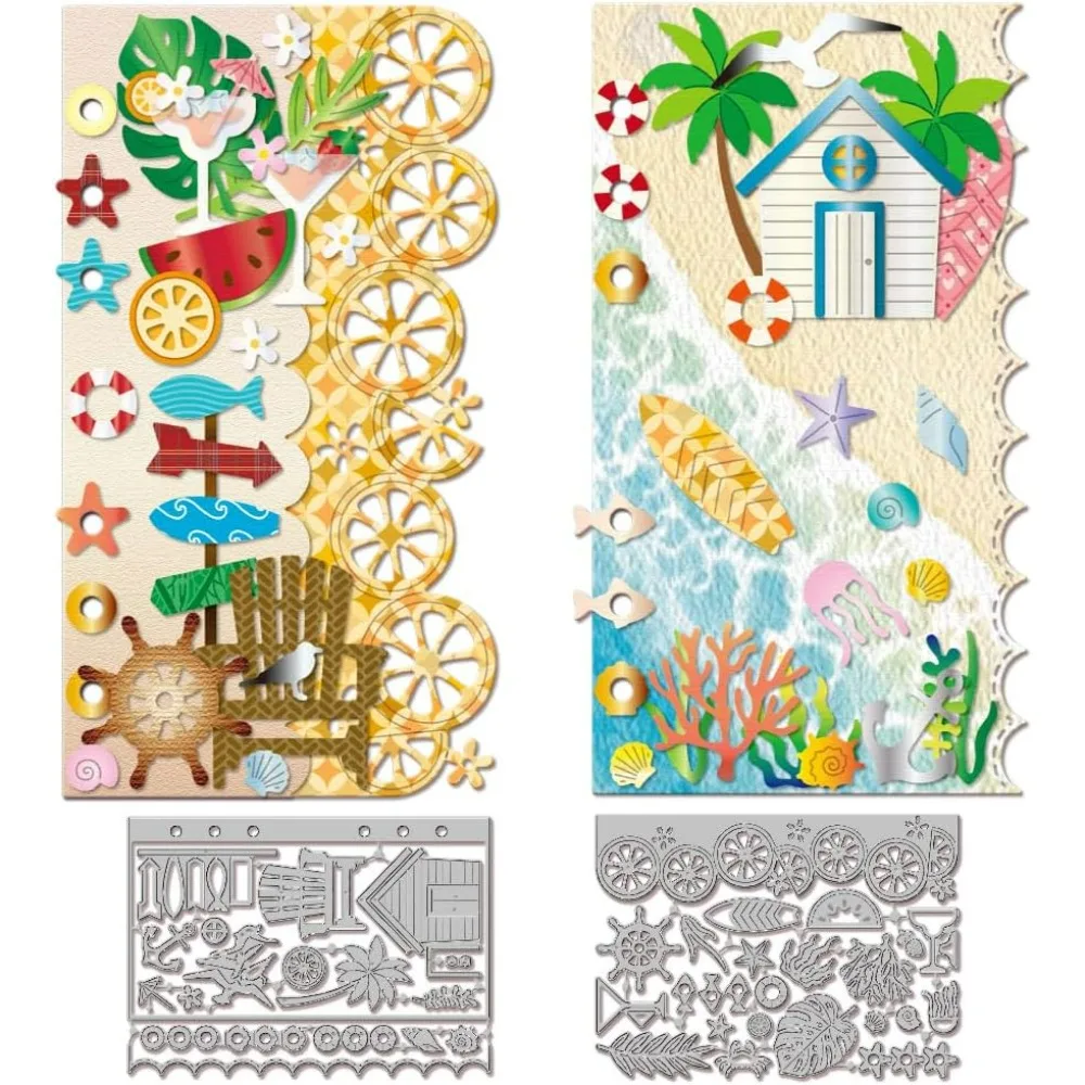 Sommer-Seiten-Stanzformen für die Kartenherstellung, Meer, Strand, Meeresleben, Stanzform für DIY Scrapbooking, Tagebuch, Prägung, Papier, Basteln, Dekor