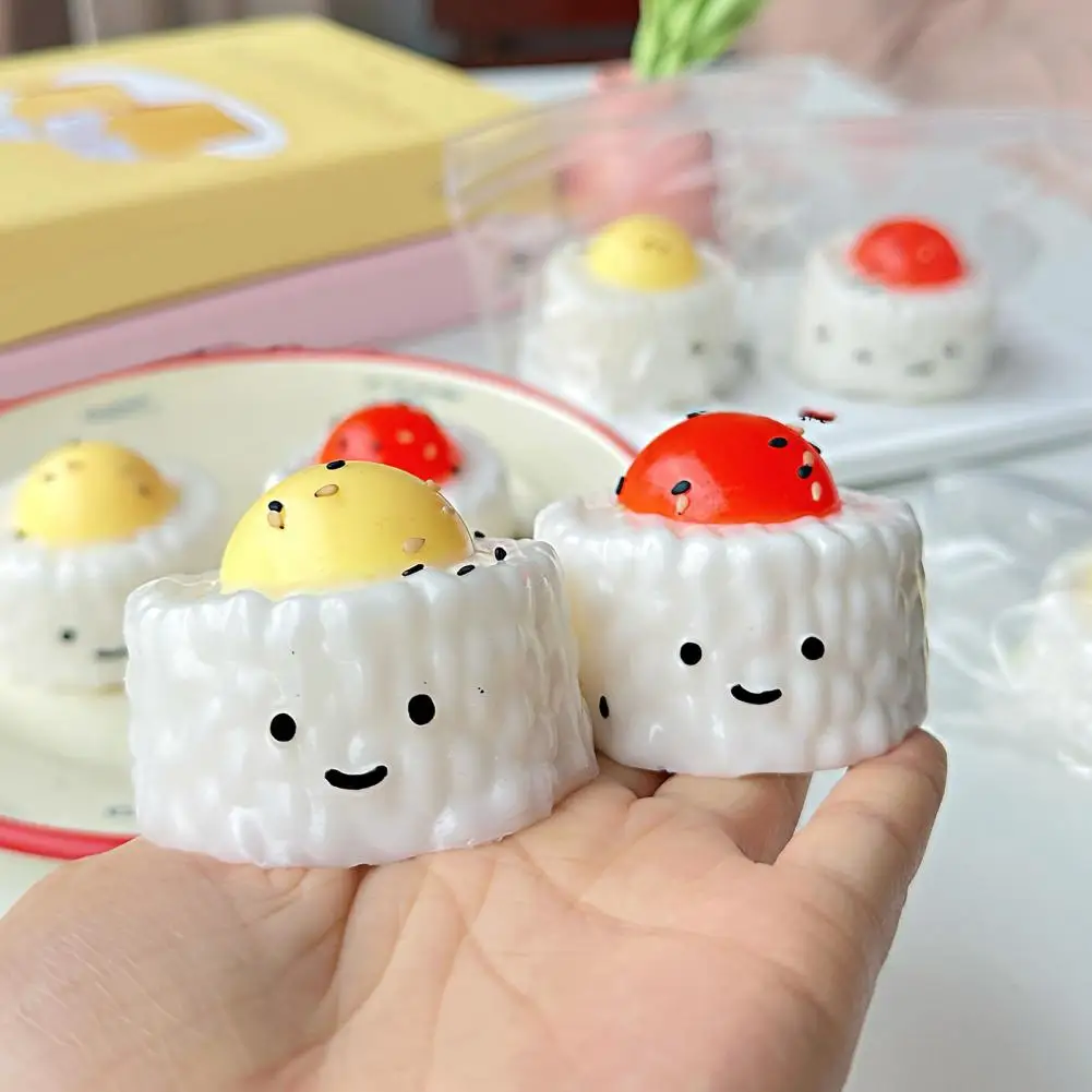 Rice Ball Stress Relief Toy Yolk Rice Ball Squeeze Toy Smiling Cartoon Dumpling Stress Relief Toy Slow Rebound Fake Food Soft