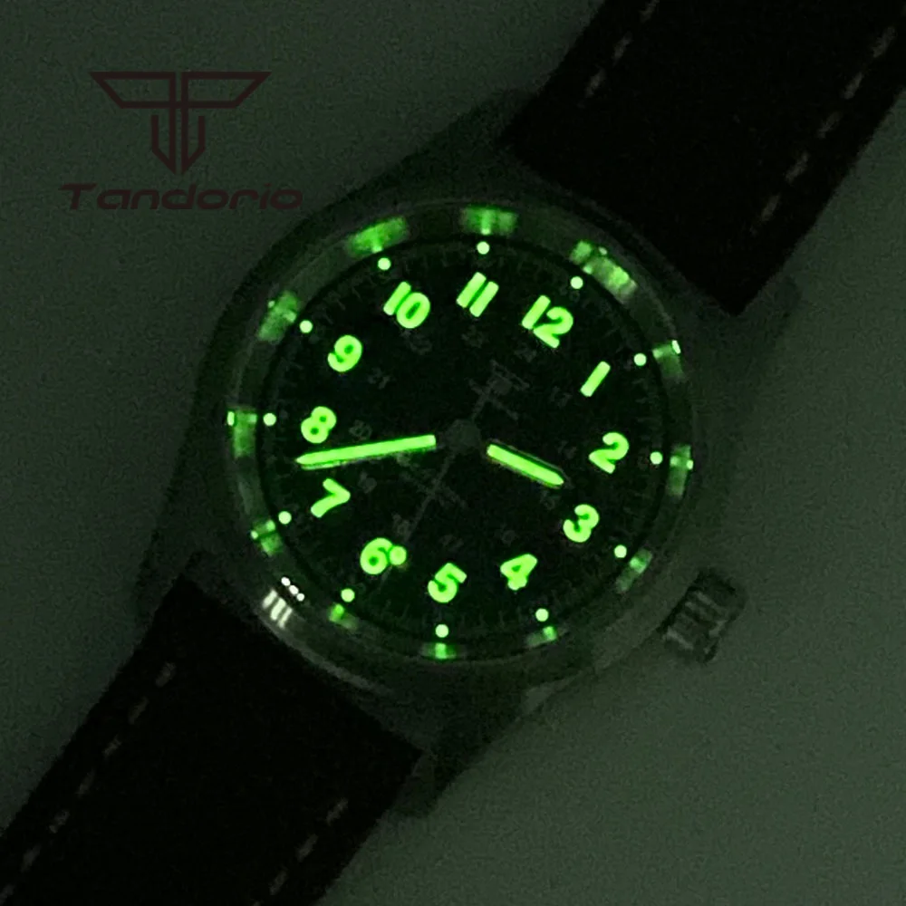 Tandorio 36 mm modische 20BAR automatische Tauchfliegeruhr für Herren und Damen NH35/PT5000/Miyota8215 Movt Saphir-Armbanduhr, grüne Lume – Detail 2