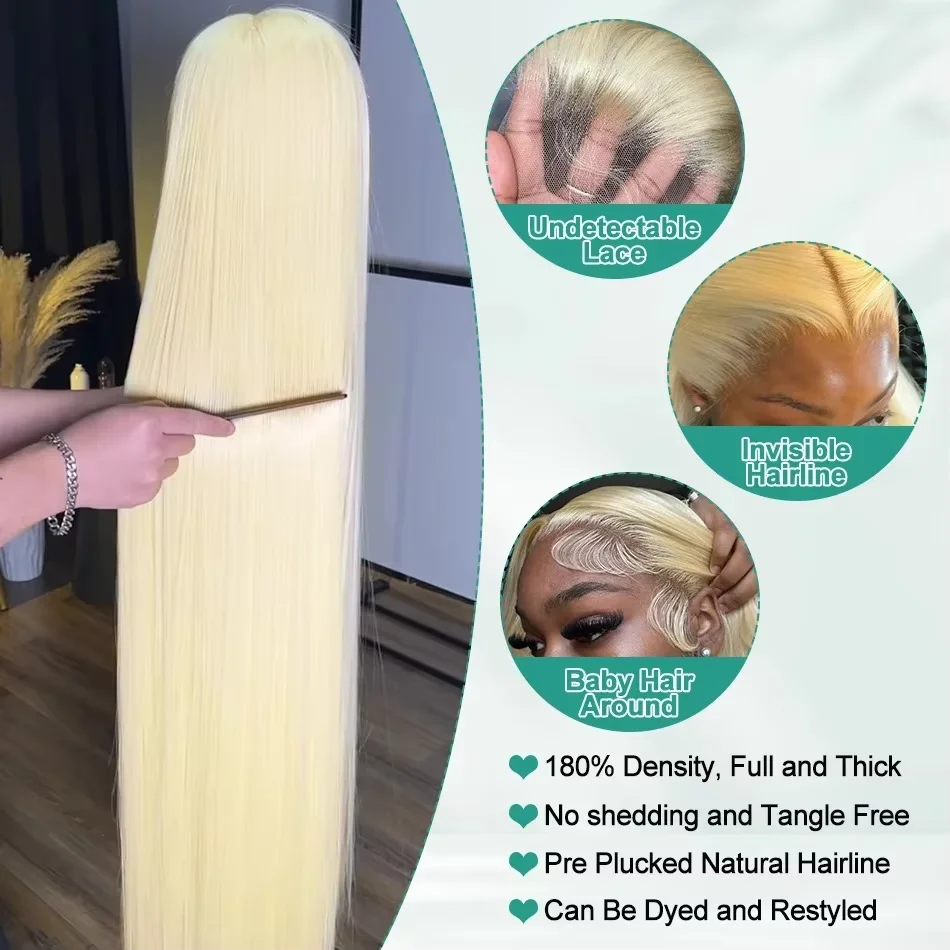 40 44 Inch Blonde Wig 613 HD Lace Frontal Wig 13x6 250% Pre pucked Raw Colored Straight Lace Front Human Hair Wigs Can Be Dyed image 4