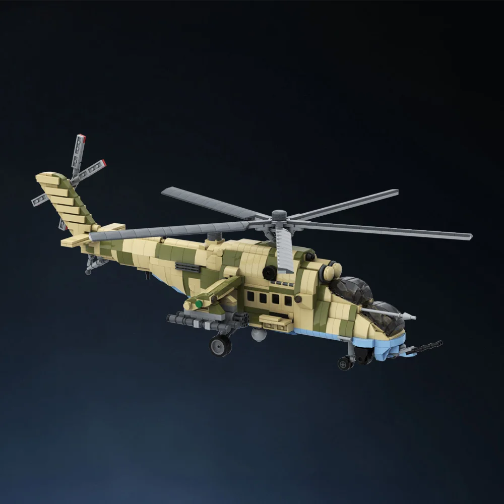 Gobricks moc mil-mi35m ataque traseiro helicóptero blocos de construção modelo militar helicóptero aeronaves tijolos brinquedo para crianças presente