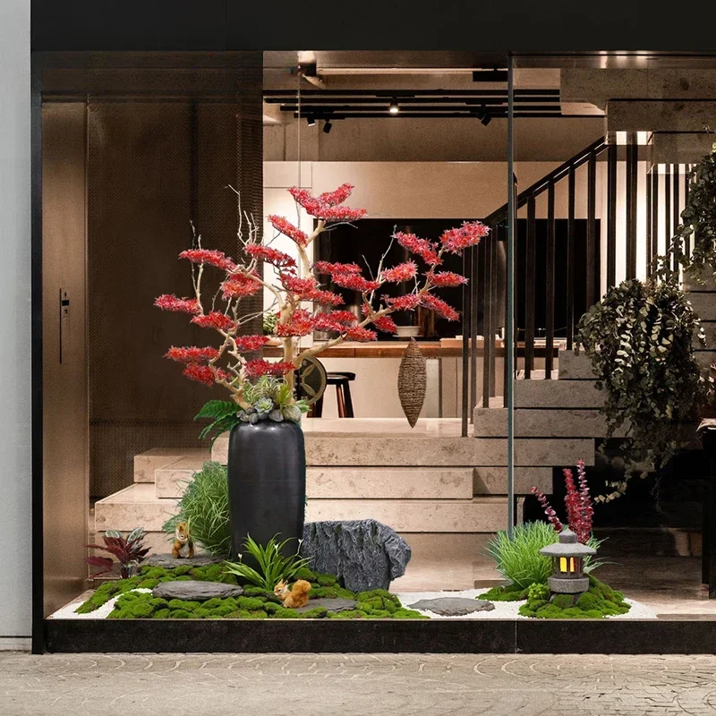 Artificial Green Plant Red Maple Tree Decoration Office Mall and Shop Layout Simulated Plants Landscape