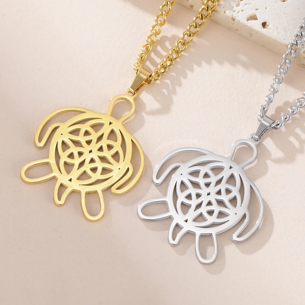 Dawapara Celtics Turtle Necklace Triquetra Trinity Knot Animal Turtle Ancient Symbol of Longevity Stainless Steel Jewelry