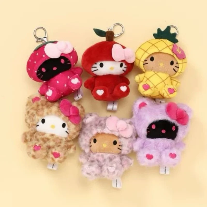Sanrio Fruit Series Lovely Hello Kitty Plush Keychain Kawaii Black Skinned Pineapple Kitty cat Backpack Pendant car Keyring gift