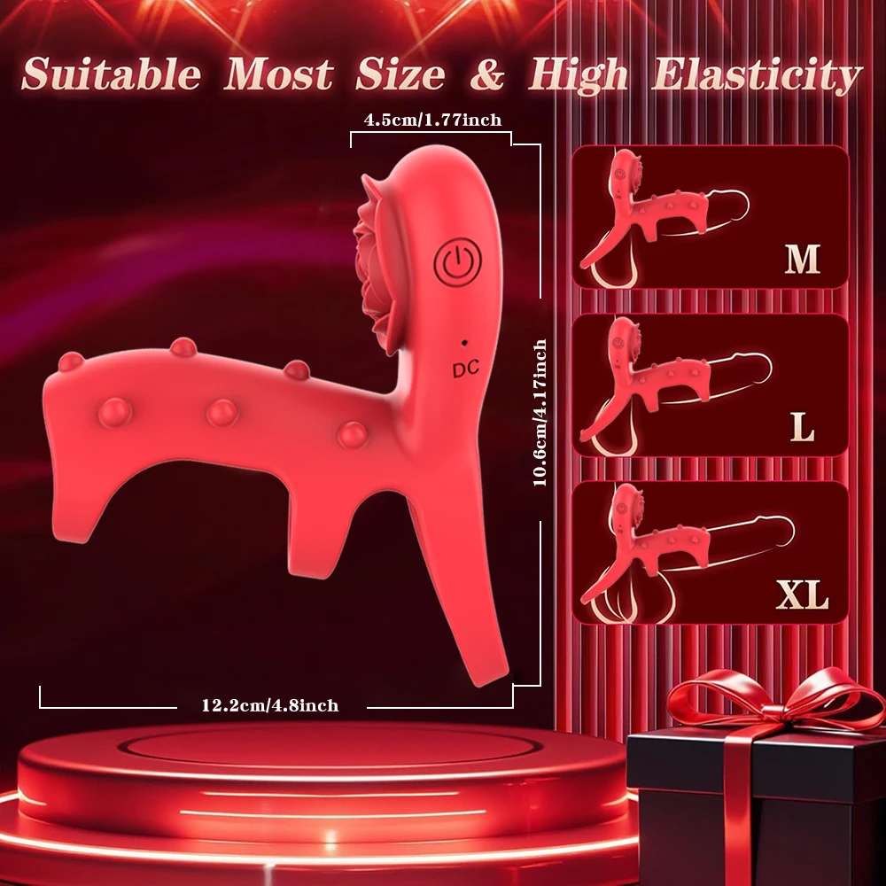 Rose Penis Ring Cock Ring Vibration Toy Female G-spot Clitoral Stimulation Male Penis Ring Cock Ring for Adult Sex Toy Couple view 6