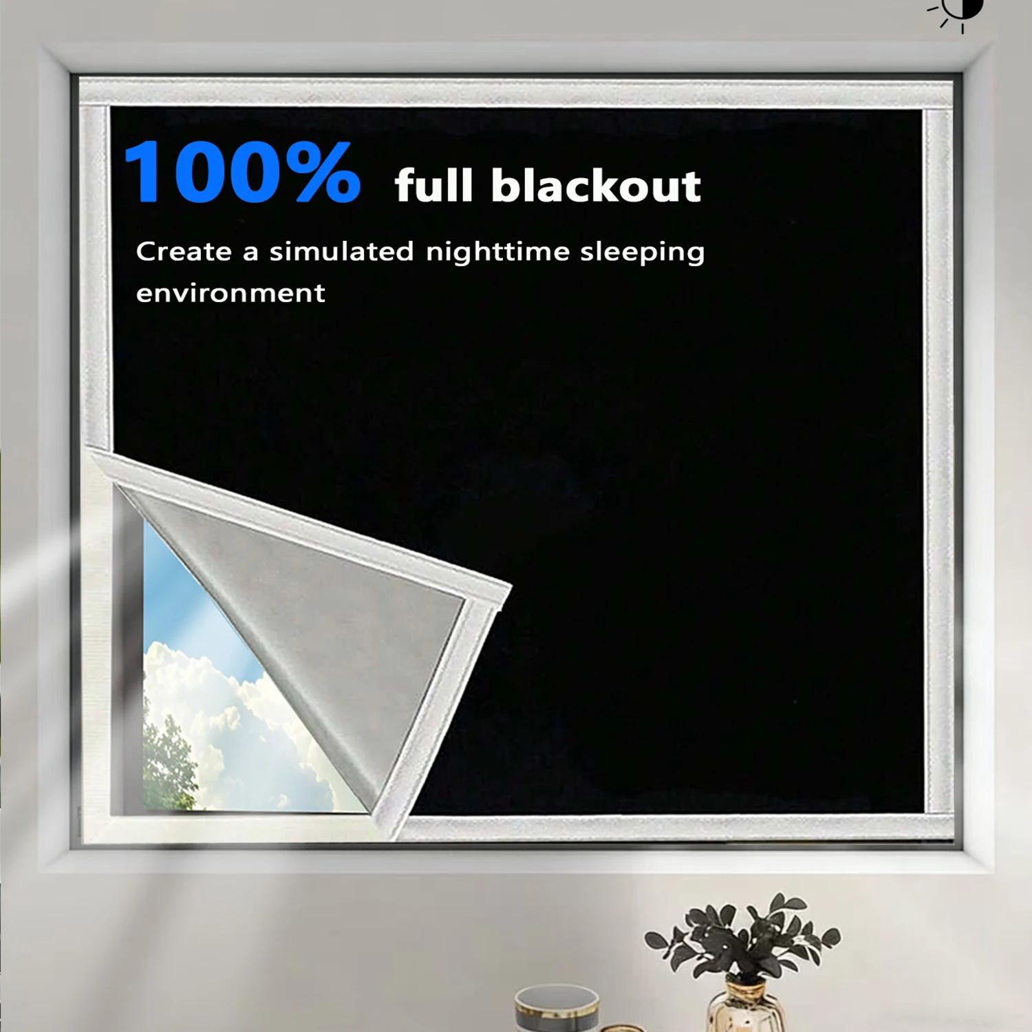 100% Full Blackout, Sunshade and Sun Protection Curtains, Curtains and Window Treatments, Self-Adhesive No Drill Easy to Install