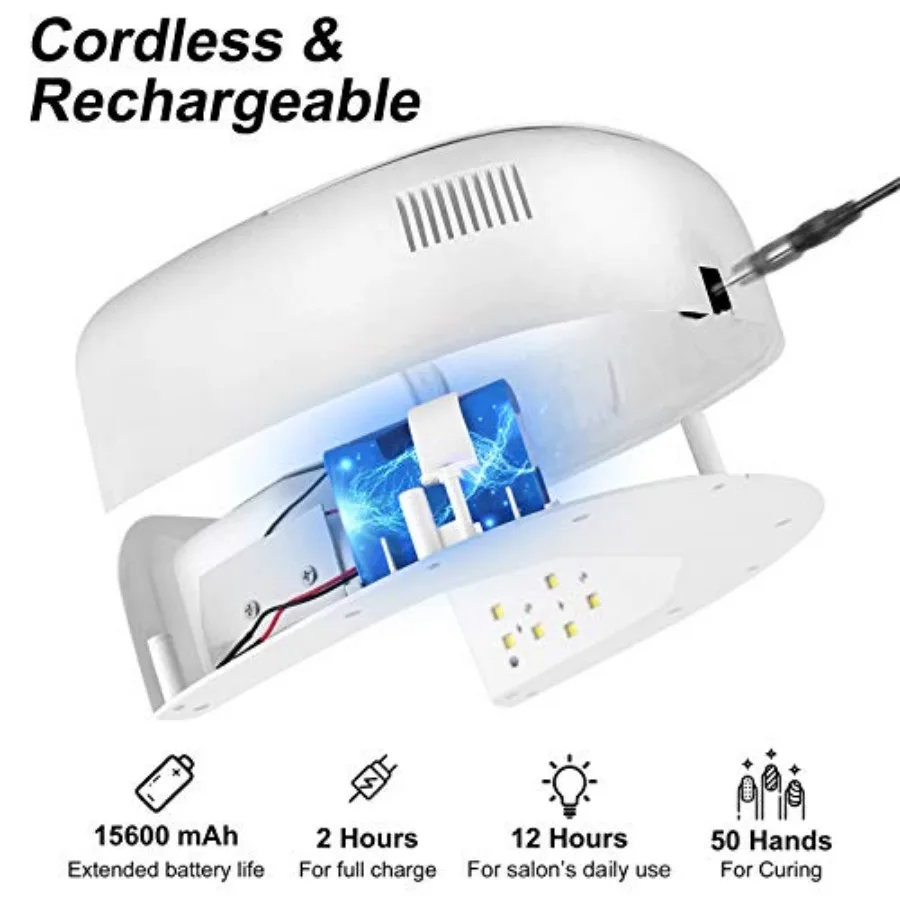60W Rechargeable UV LED Nail Lamp, Faster Wireless Nail Dryer Gel Polish Light 42 Beads and Portable Handle, Professional Curin
