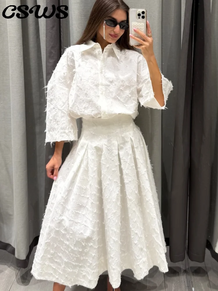 

Элегантная однотонная рубашка с лацканами, комплект юбки трапециевидной формы, женский однобортный свободный топ с длинными рукавами и высокой талией, длинные юбки, модные комплекты 2023 г.