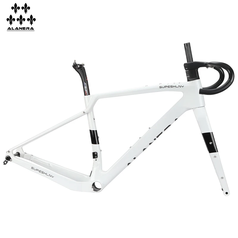 

New white ALANERAl Gravel carbon fiber bicycle road frame, off-road melon bike T47 threaded center axle frame