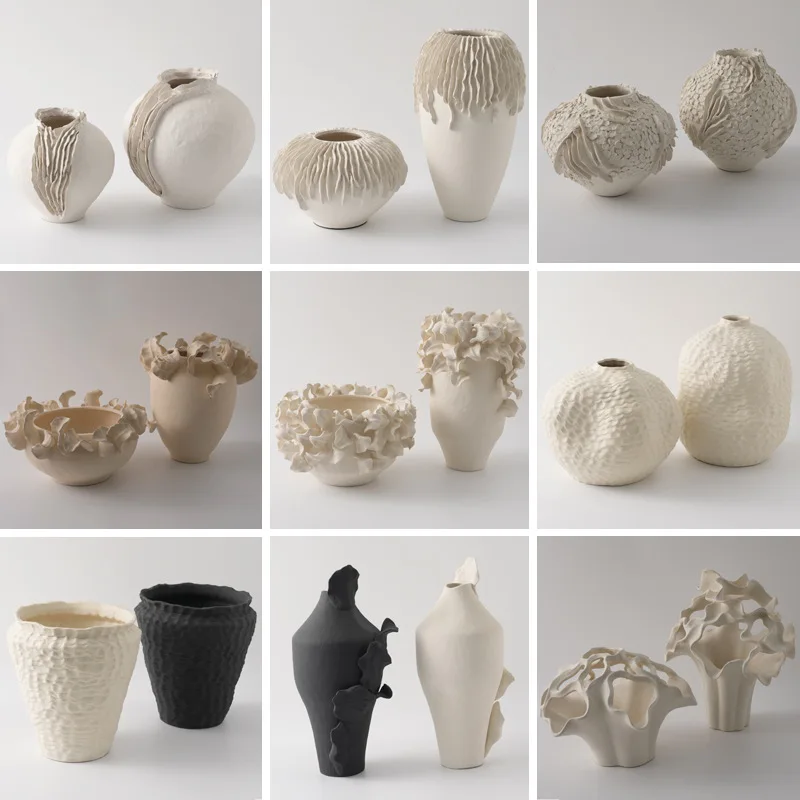 Hand-squeezed lace ceramic vase art ornament model room B & B hotel dried flower ornament