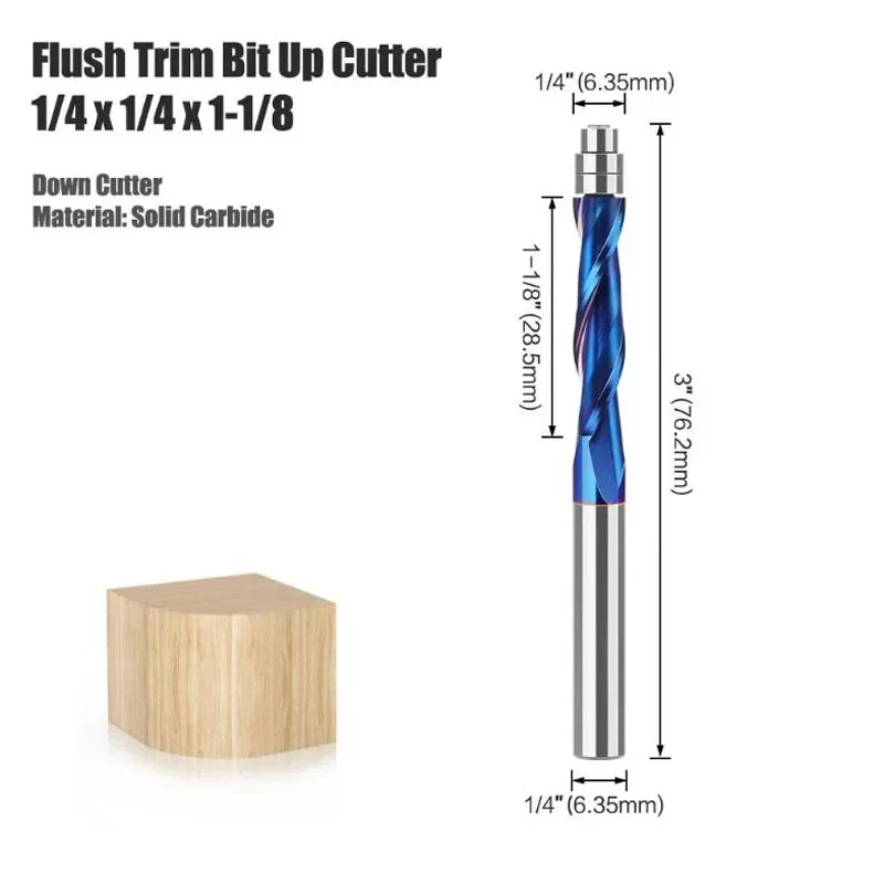 

Solid Carbide Bearing Guided Two Flute Flush Trim Router Bits 6.35mm Shank Woodworking Milling Cutters End Mill