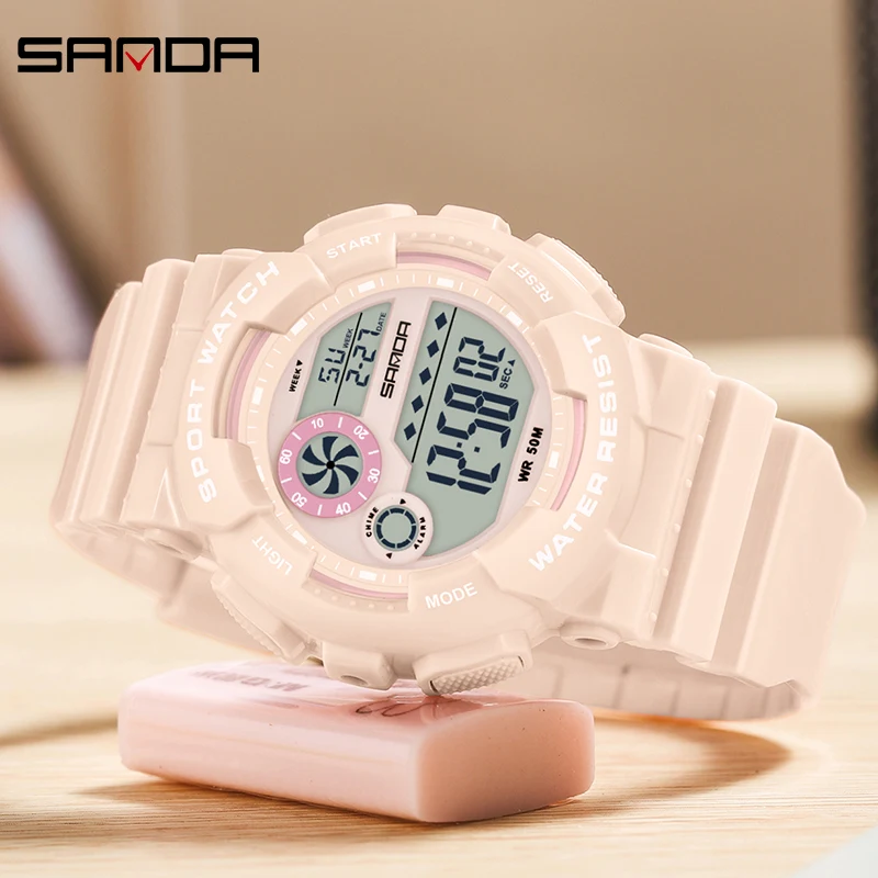 2024 SANDA 6114 Fashion Simple Ladies Sport Watches Women Wristwatches Alarm Clock Resistant Waterproof Digital Watch For Girl