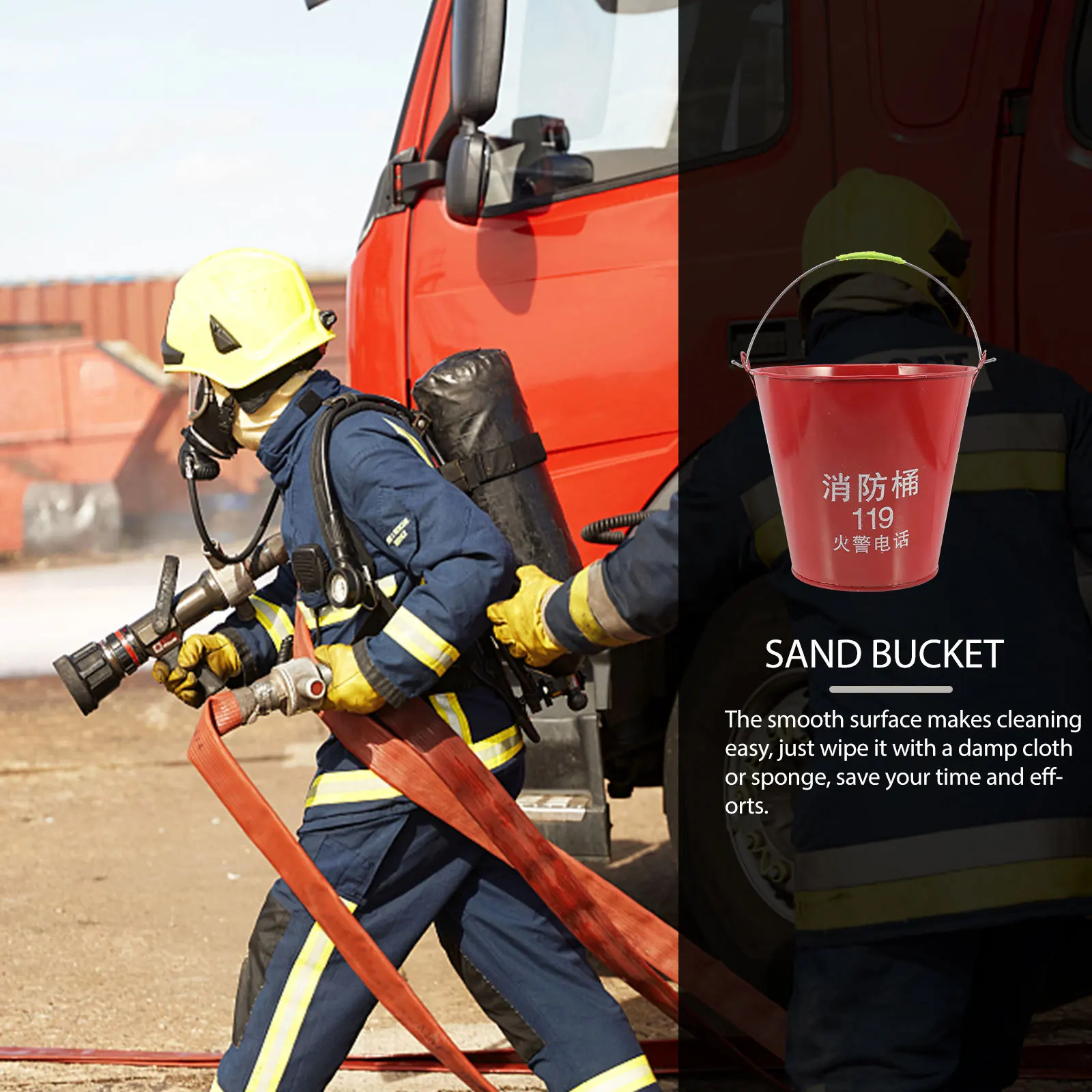火災緊急用砂バケツ 鉄製 コンパクト 軽量 ポータブル ユーティリティペール 金属製収納バケツ 消火用
