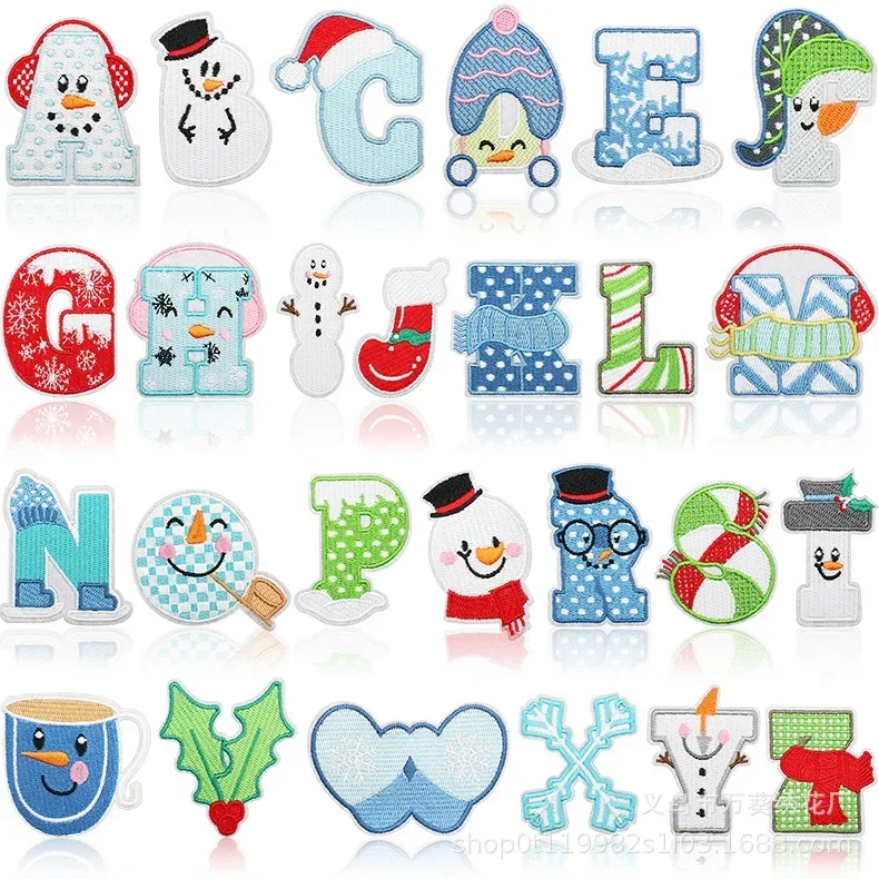 Embroidery Label Snowman Patch Winter Theme Letter Embroidery Cloth Sticker Clothes Decoration Sticker Warm Gloves Embroidery