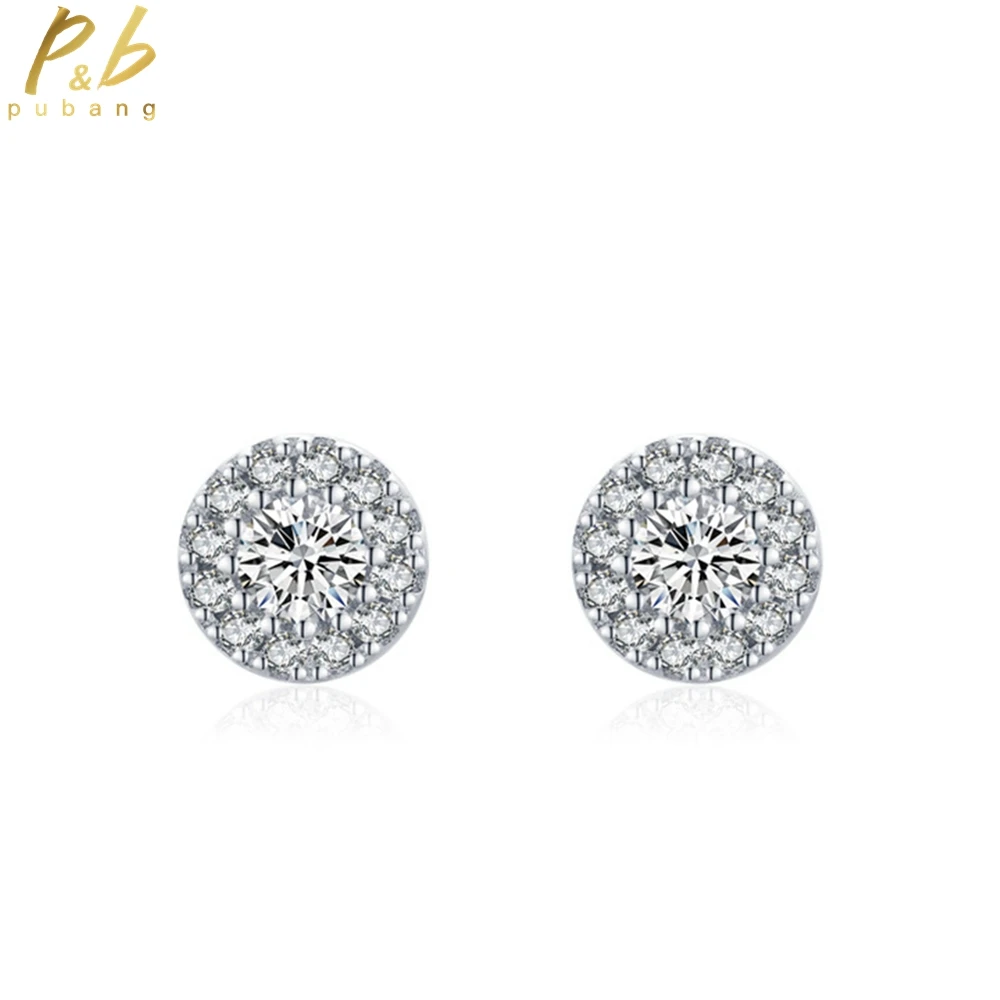 

PuBang Fine Jewelry 925 Sterling Silver VVS Gem High Carbon Diamond Anniversary Round Stud Earrings for Women Gift Drop Shipping