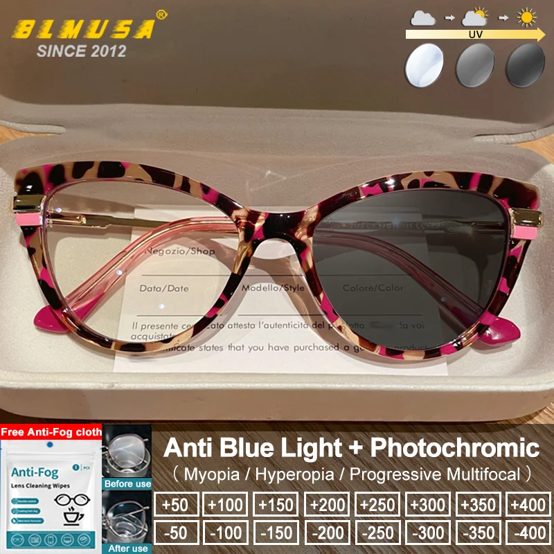 

Очки BLMUSA в повседневном стиле, женские, с эффектом кошачьего глаза, фотохромные, высококачественные, винтажные, с защитой от синего света, для чтения, с диоптриями