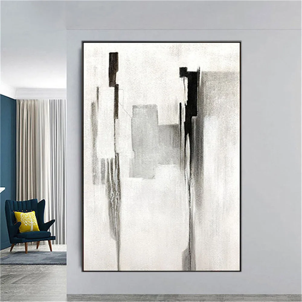 

Hand Painted Large Vertical Canvas Oil Painting Black And White Picture Abstract Large Salon Wall Art Pictures Decor Living Room