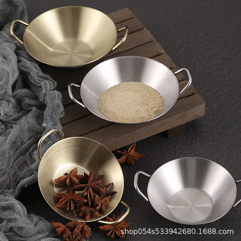 Stainless Steel Seasoning Dish with Double Ear Gold Silver Saucer Dipping Bowl Vinegar Soy Sauce Cup Dish Kitchen Accessories