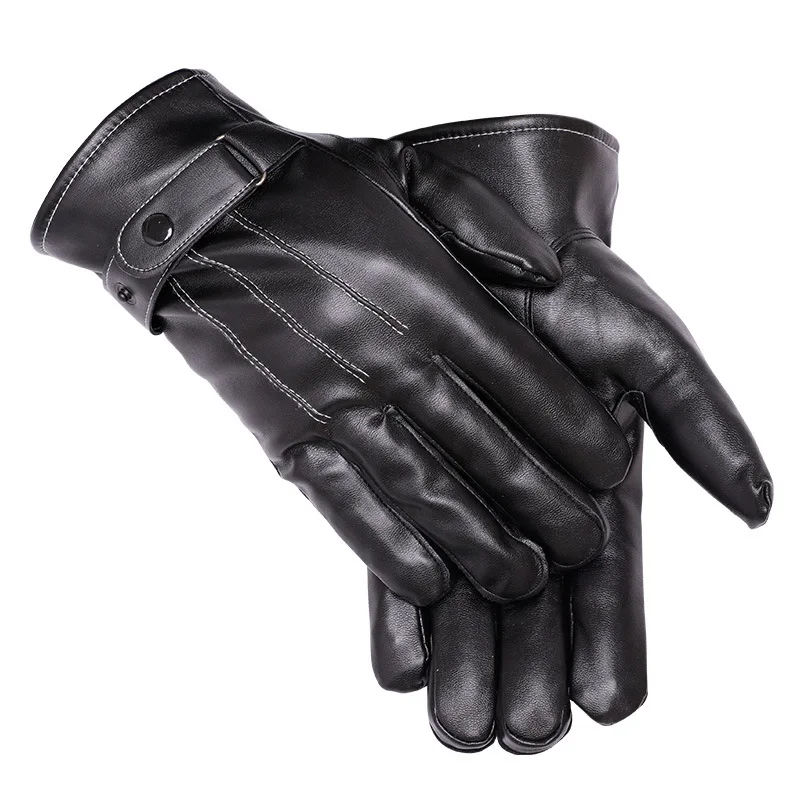 قفازات جلدية سميكة للرجال في فصل الشتاء، قفازات جلدية عصرية وكلاسيكية للرجال بثلاثة أوتار