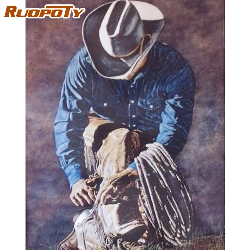 

RUOPOTY Cowboy Man Oil Picture By Numbers For Adults Handmade 60x75cm Frame On Canvas Home Living Room Wall Decoration Art Photo