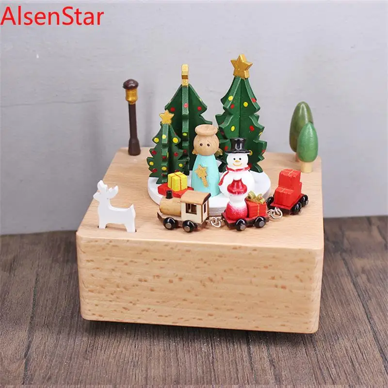

2025 New Christmas Gift Music Box Wooden Craft Ornament Creative Merry Christmas Clockwork Music Boxes Home Decoration