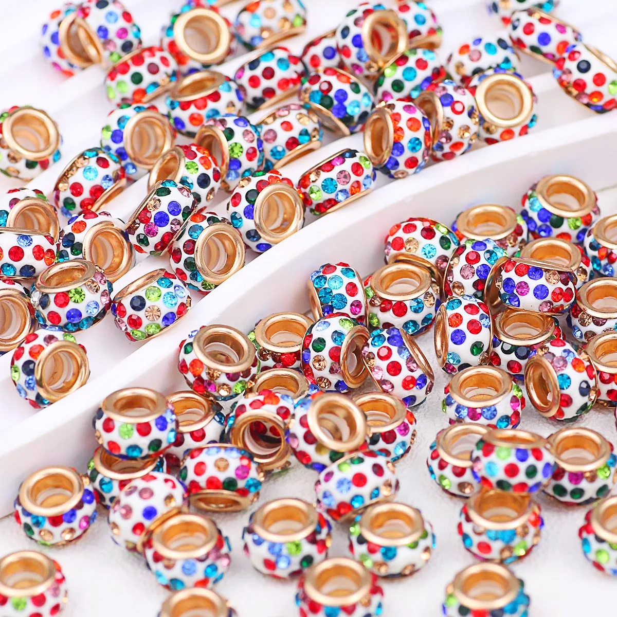 10-30Pcs 11mm Mixing-Color Polymer Clay Rhinestone Large Hole Spacer Beads Fit Bracelet Necklace DIY Jewelry Accessories