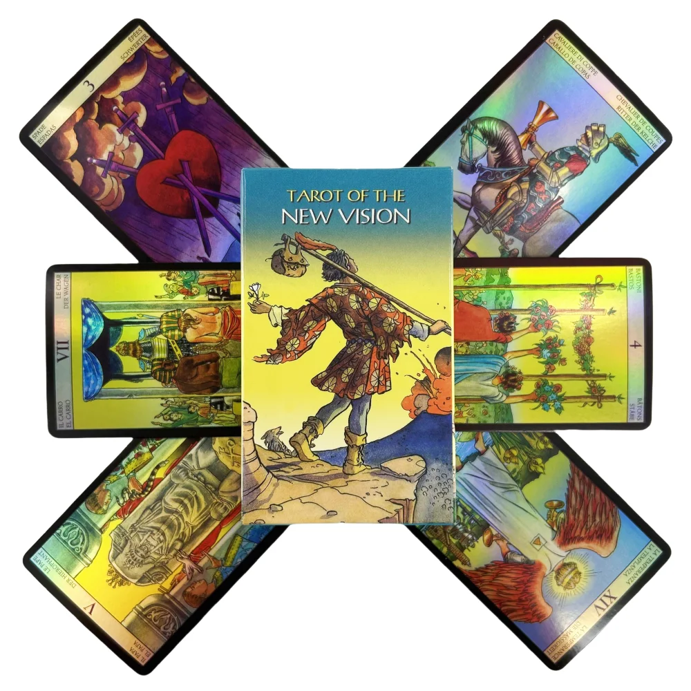 Tarot de la Nueva Visión: Cartas de Oráculo con Láser, Mazo de 78 Cartas, Edición en Inglés para Adivinación, Juego de Mesa con Guía