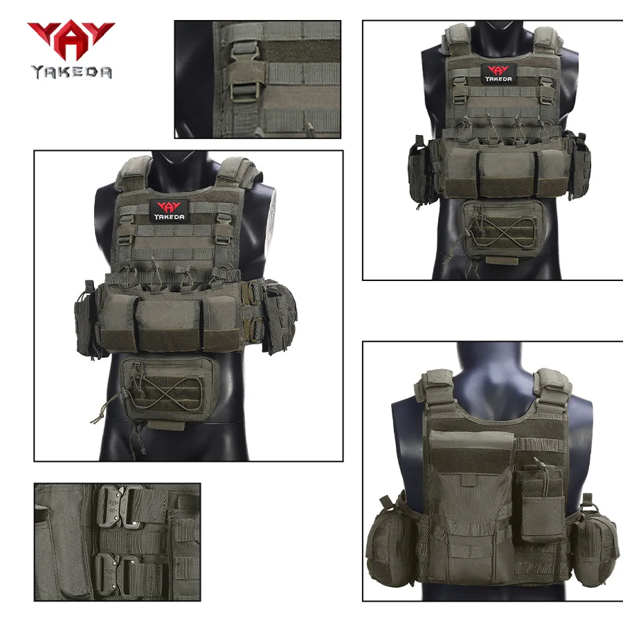 YAKEDA tiene cuatro chalecos de caza de liberación rápida de metal con una gran bolsa triple para colgar en la parte delantera