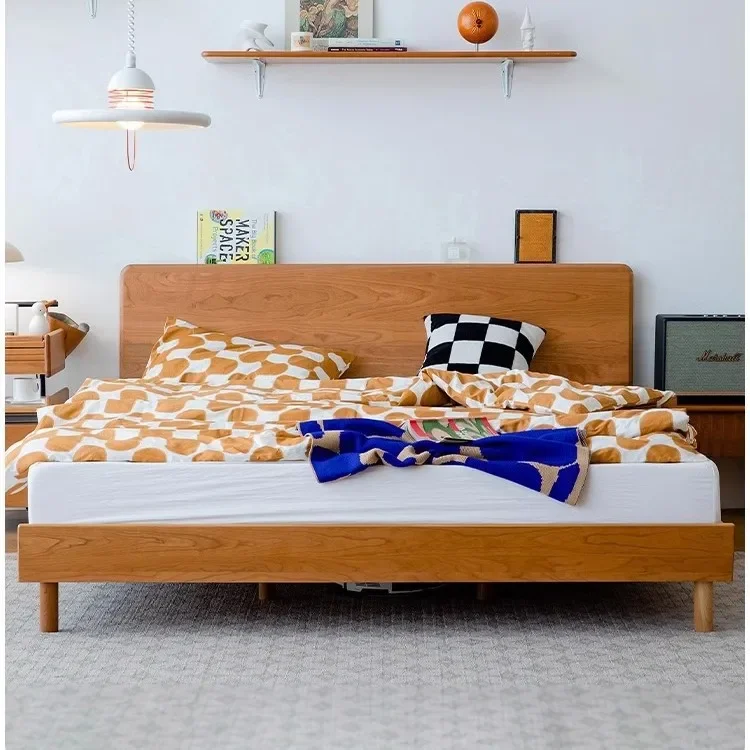 

Nordic 1.2 meters single bed 1.8 meters household double bed Japanese log bed