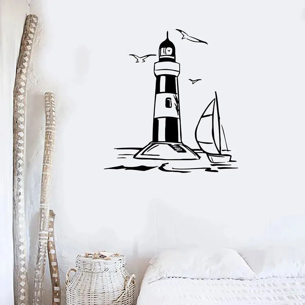 Lighthouse Vinyl Wall Decal Nautical Wall Sticker Living Room Marine Beach House Decor Modern Home Decoration Vacation C614