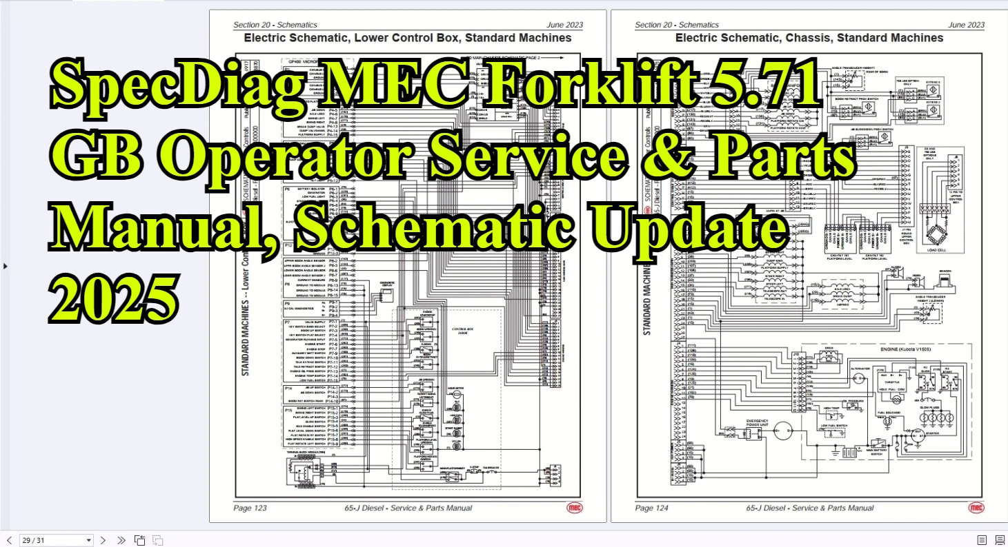 

Вилочный погрузчик SpecDiag MEC 5,71 ГБ Руководство по обслуживанию и запчастей, схема обновления 2025 г.