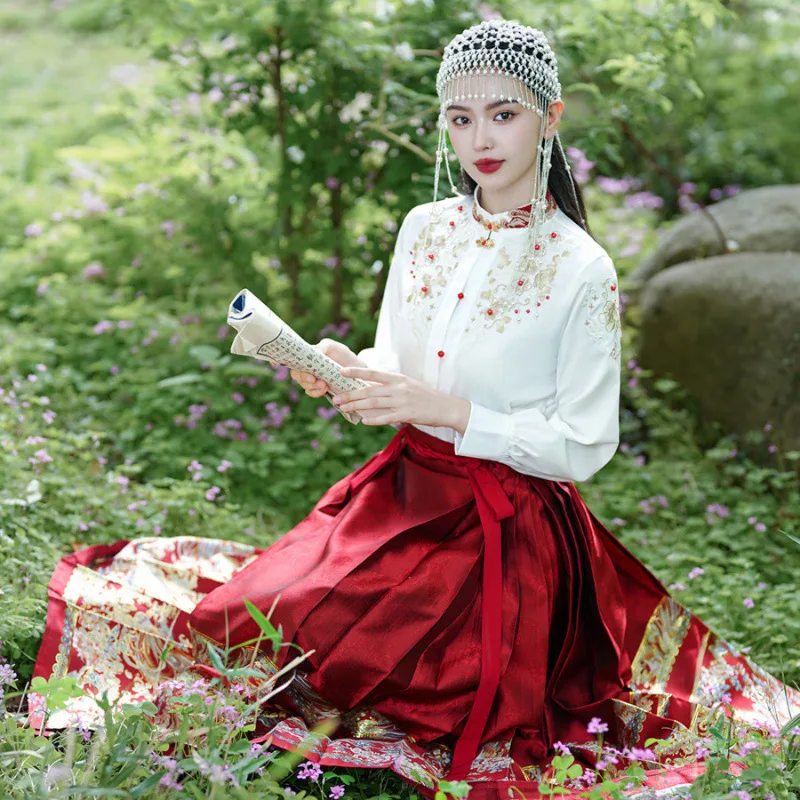 Hanfu-Ensemble de Vêtements Traditionnels Chinois pour Femme, Robe de Luxe, Jupe Tissée, Visage de Cheval localité, Nouvelle Collection Automne 2024