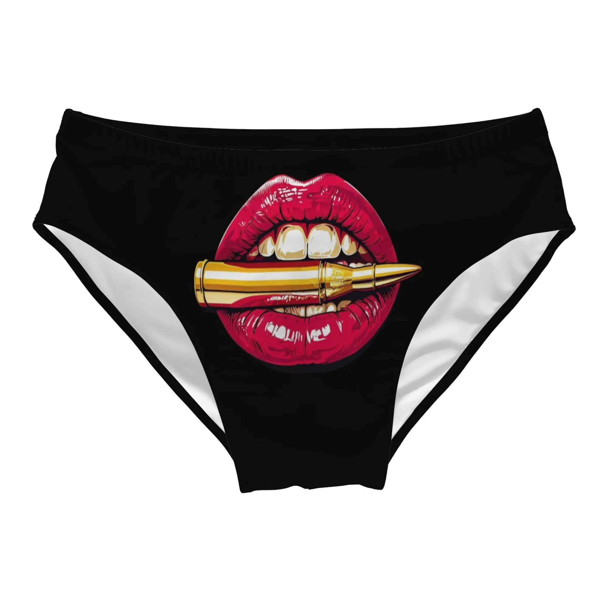 Costume Da Bagno Red Lips Bite Bullet, Resistente, Vestibilità Slim, Con Coulisse, Modello Triangolare, Per Parco Acquatico, Spiaggia, Soleggiata, Regalo Per Le Vacanze Da Uomo.-image