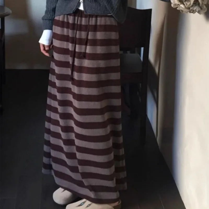 Matakawa Y2k Japanese Style Women Skirt Vintage Autumn Winter Warm A-line Long Skirts Fashion Elegant Simple Faldas Mujer