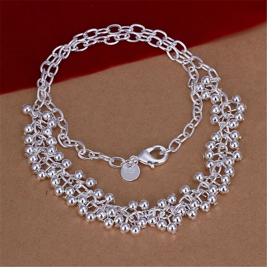 Popular Beautiful Fringe line frosted beads 925 Sterling Silver Bracelets necklace Jewelry set for women Fashion Party fine Gift