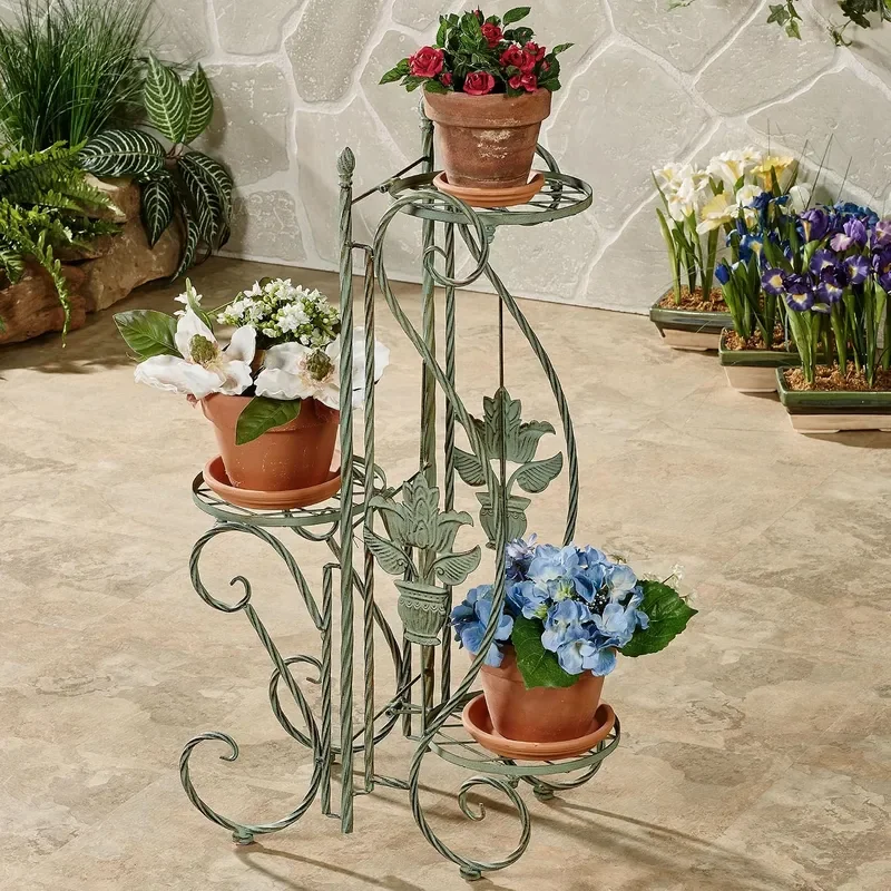Mandi 3 Shelf Metal Plant Stand Seafoam Indoor Outdoor Planter Shelves Multi Purpose for Patio Sunroom Office Bedroom Kitchen