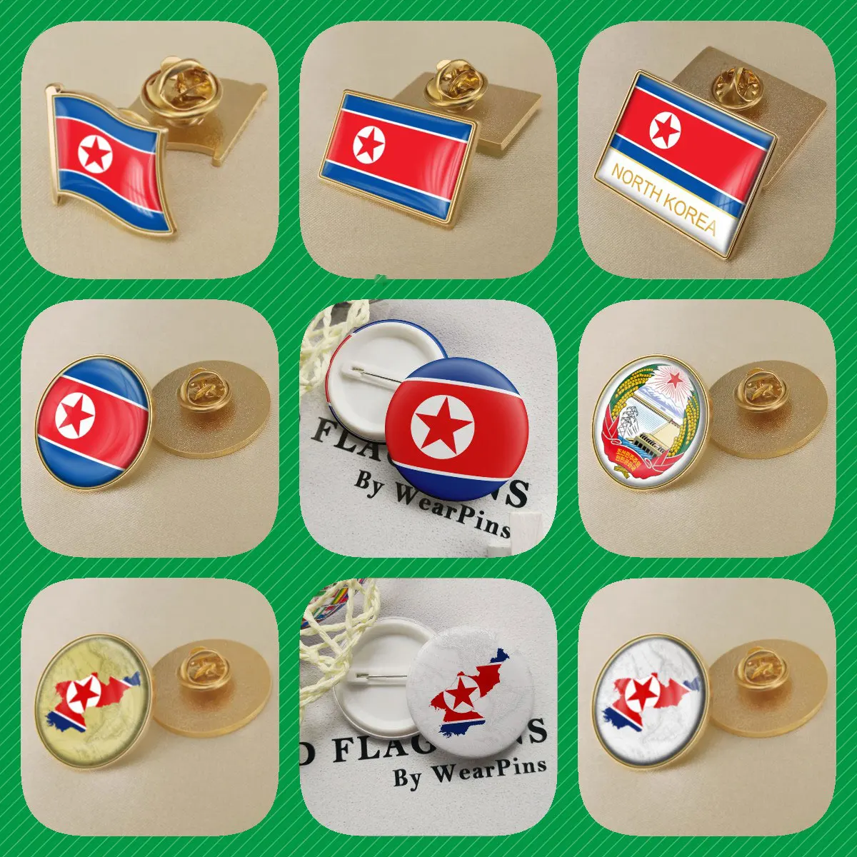 North Korea Koreans Map Flag National Emblem National Flower Brooches Badges Lapel Pins