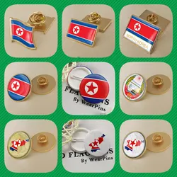 North Korea Koreans Map Flag National Emblem National Flower Brooches Badges Lapel Pins
