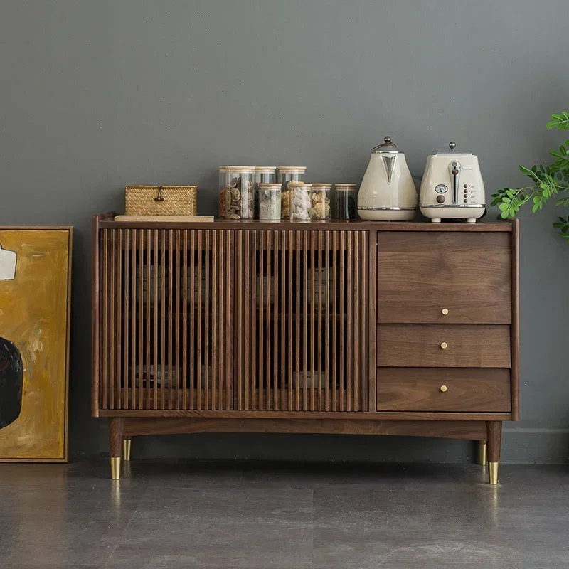 Nordic black walnut side cabinet, modern simple multi-functional cupboard, whole house tea cabinet