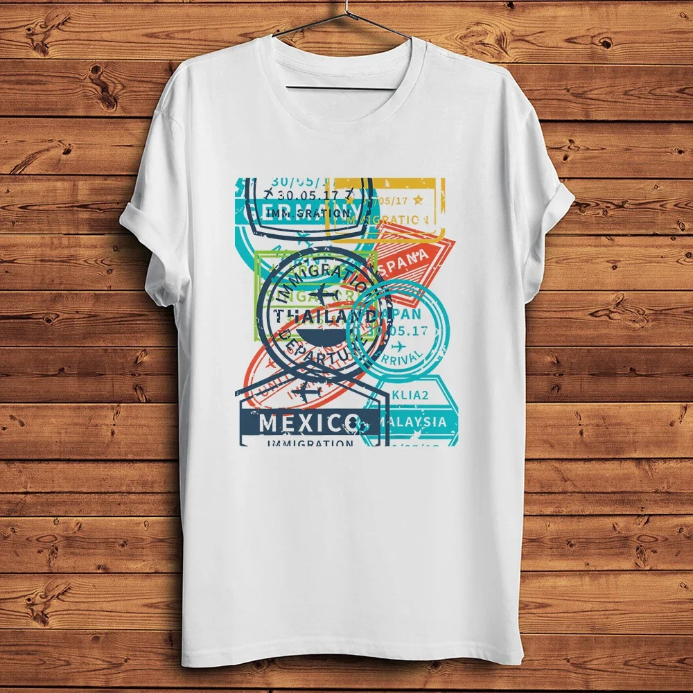 

Забавная новинка со штампом для паспорта путешествий, мужская повседневная футболка с короткими рукавами, уличная футболка унисекс, дышащий принт