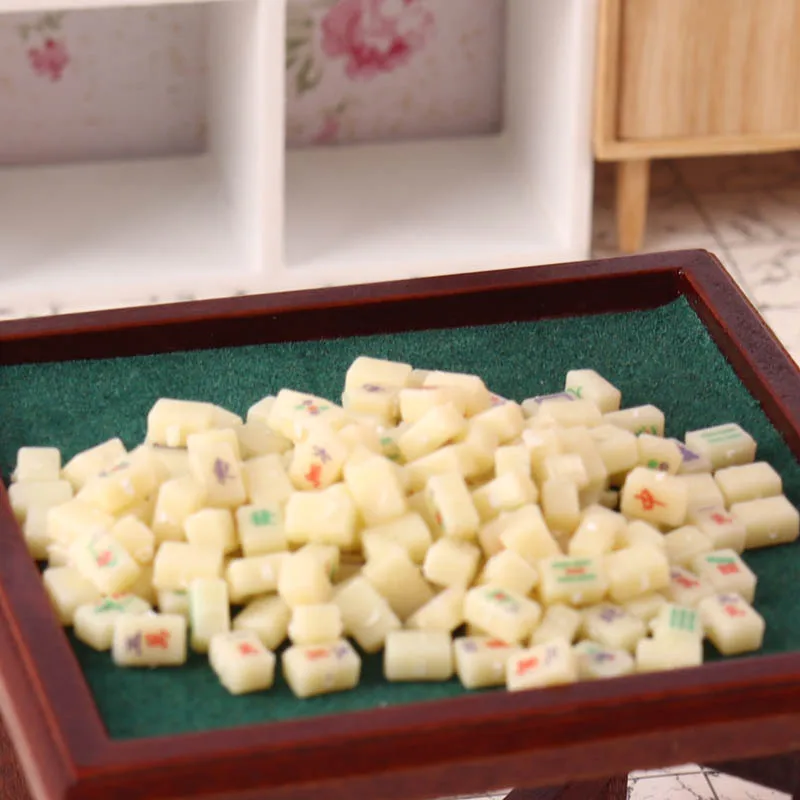 1/12 Miniature Chinese Mahjong Table Set Dollhouse Accessories 4Pcs Chair Doll House Pretend Toy Micro Furniture For Girl Gift