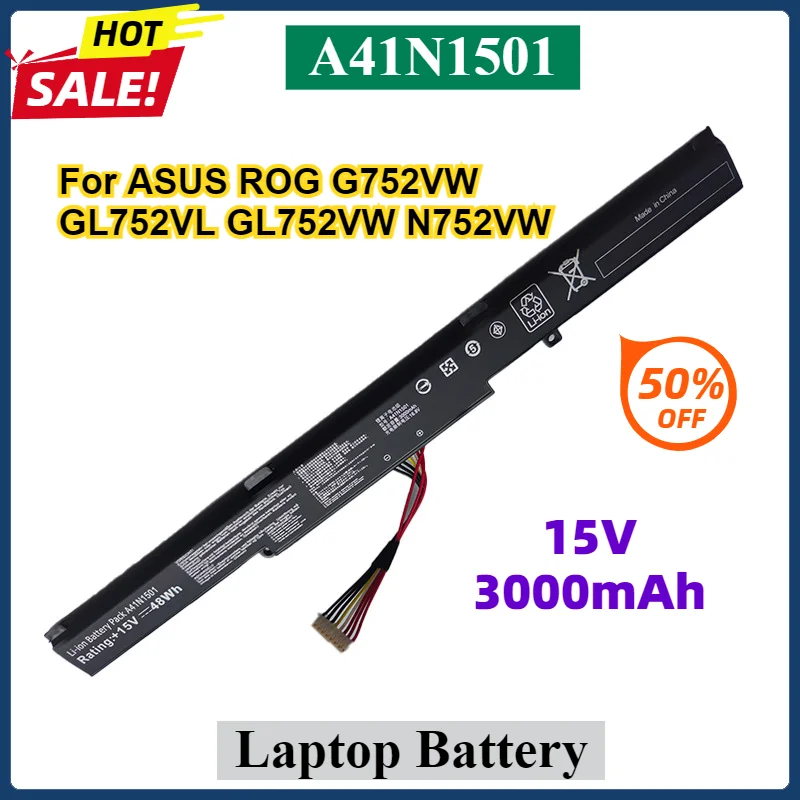 A41N1501 Laptop Battery Replacement For ASUS ROG G752VW GL752VL GL752VW N752VW N552V N552VX N752V Series A41LK9H L41LK2H 3000mAh